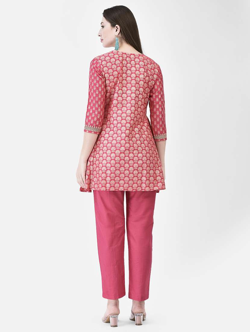 women printed three quarter sleeve a-line kurti - 22287108 -  Standard Image - 2
