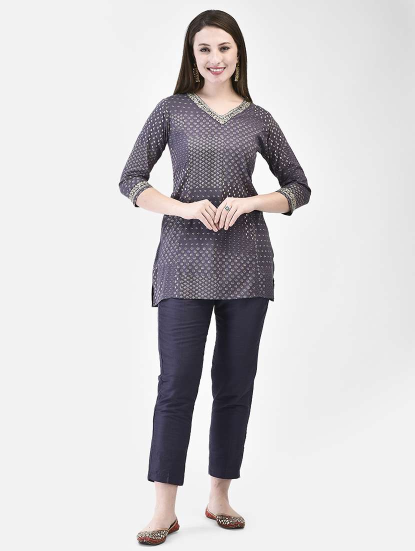 women printed three quarter sleeve a-line kurti