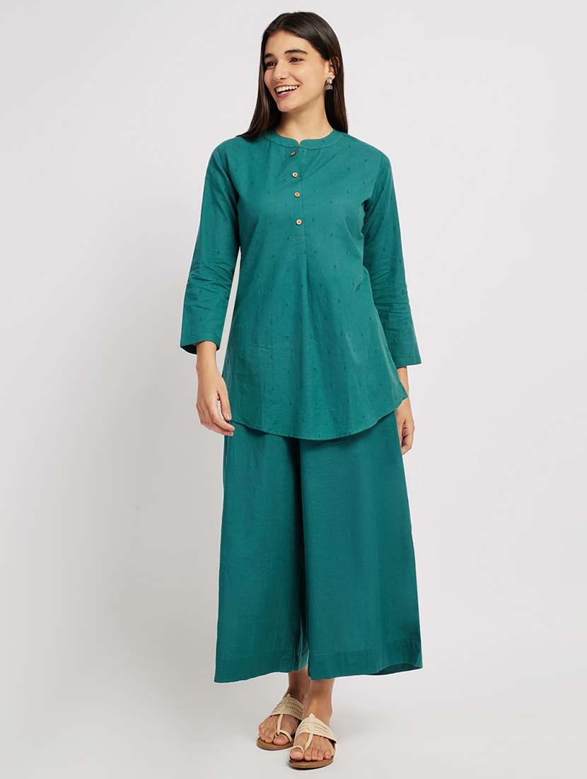 women self design three quarter sleeve a-line kurti - 22287117 -  Standard Image - 2