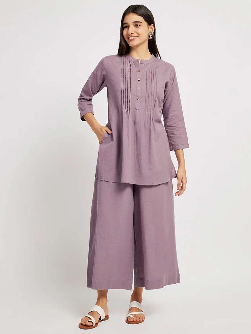 women solid three quarter sleeve a-line kurti - 22287118 -  Standard Image - 2