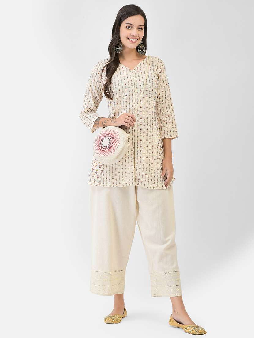 women printed three quarter sleeve a-line kurti