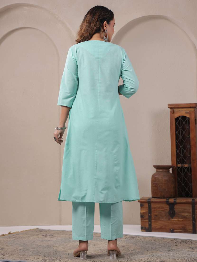women solid with work three quarter sleeve kurta pant with dupatta set - 22287126 -  Standard Image - 2