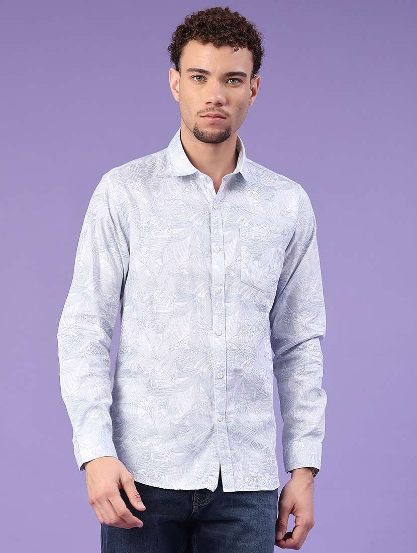 men printed long sleeve collared shirt
