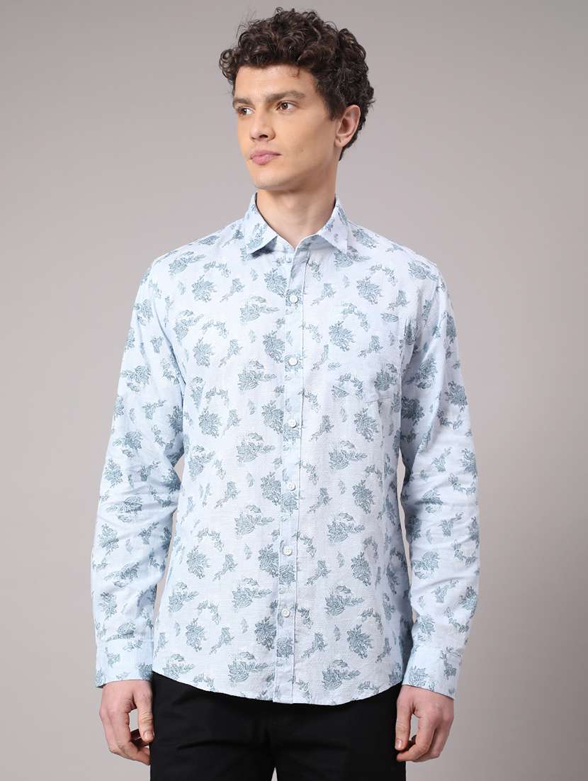 men blue cotton casual shirt