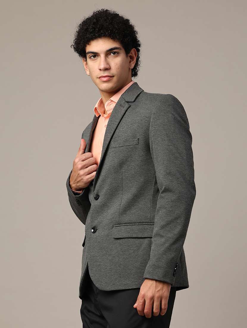 grey cotton single breasted formal blazer - 22287428 -  Standard Image - 2