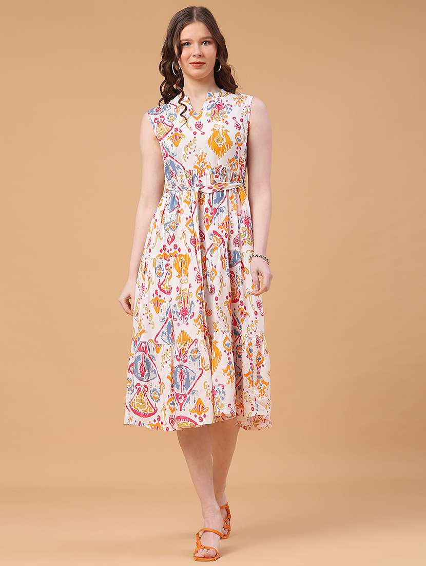 women printed sleeveless fit and flared dress - 22287429 -  Standard Image - 2