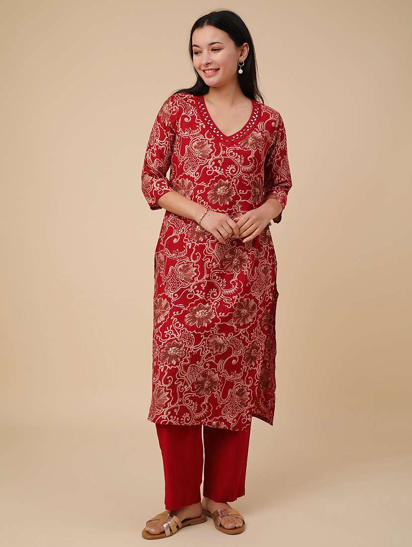 maroon cotton kurta pant  set - 22287438 -  Standard Image - 2