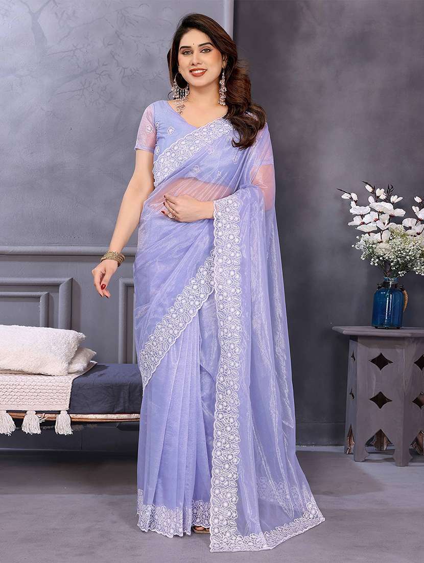 women solid with embroidered bordered saree with blouse