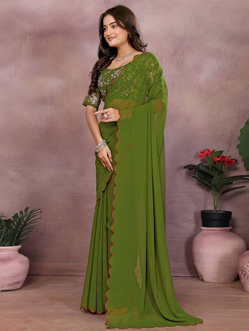 women solid plain saree with blouse - 22287462 -  Standard Image - 2