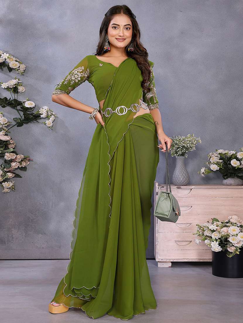 women solid plain saree with blouse - 22287466 -  Standard Image - 2