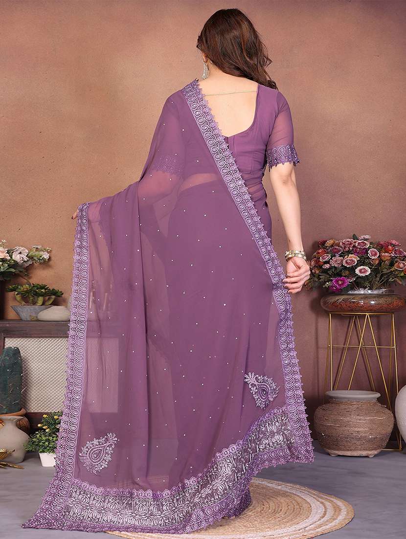 women solid with work embellished saree with blouse - 22287493 -  Standard Image - 2