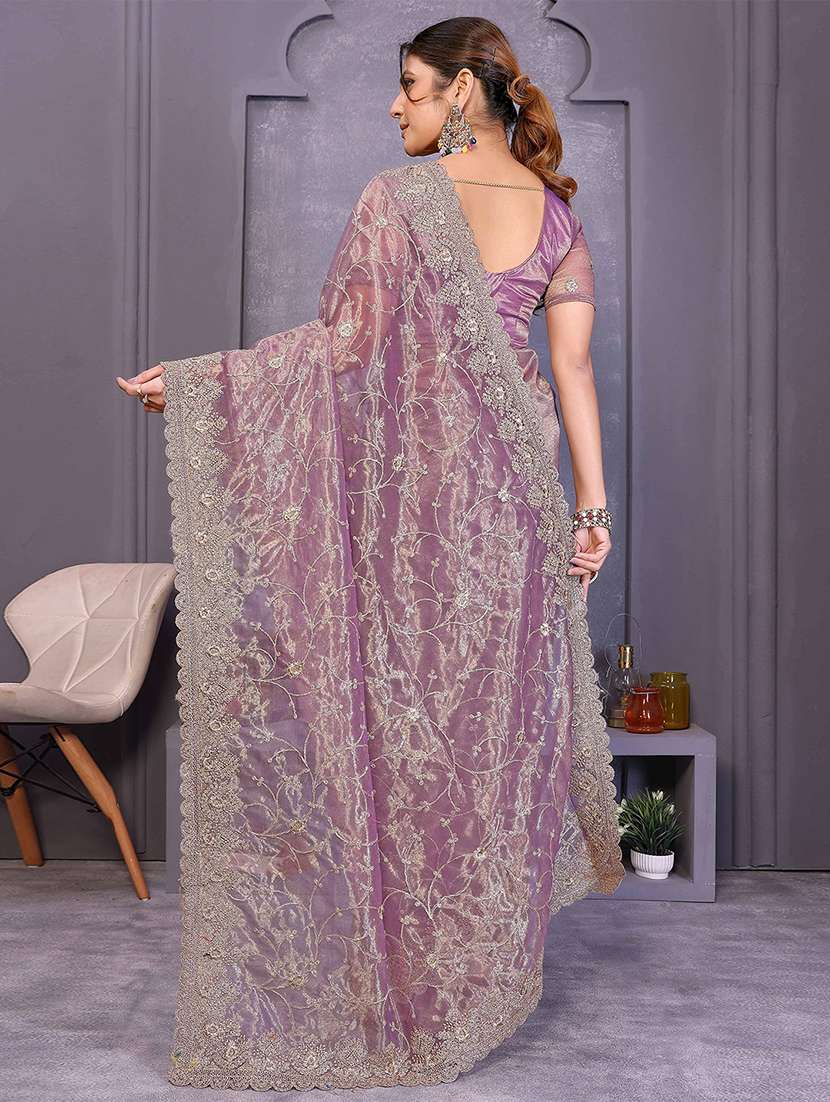 women solid with work embroidered saree with blouse - 22287506 -  Standard Image - 2