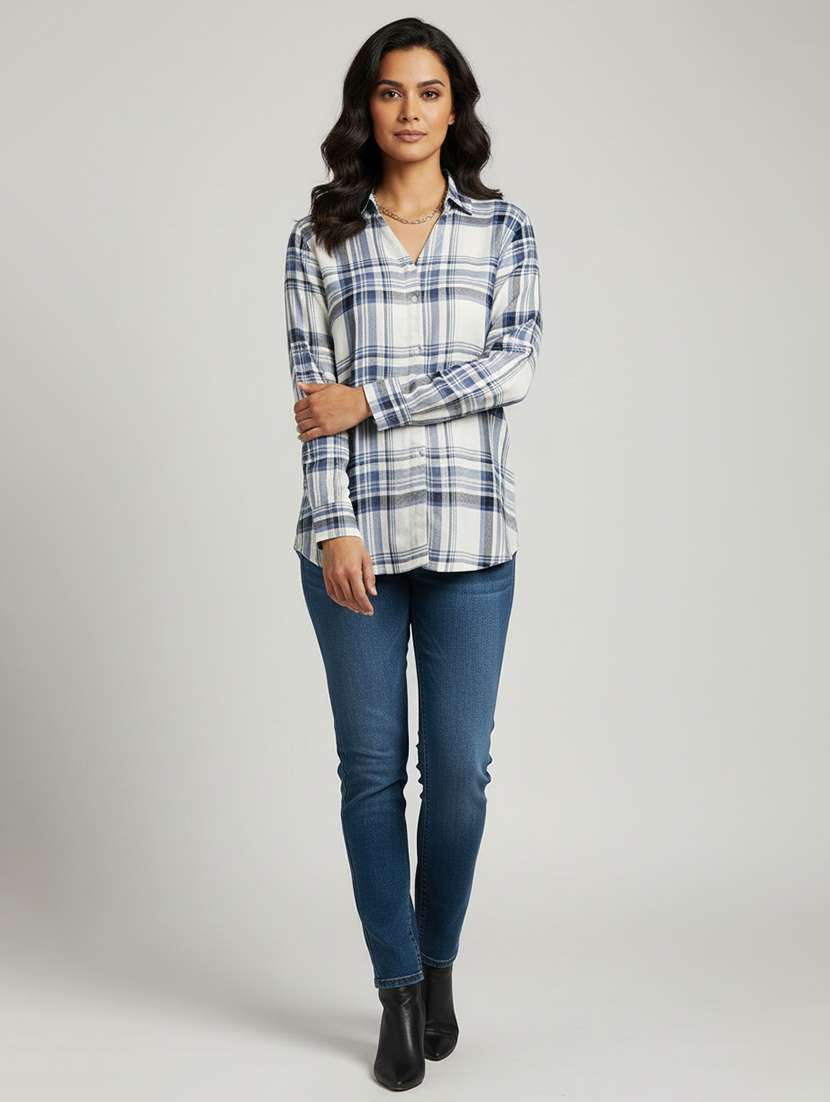 women checkered long sleeve collared shirt - 22287563 -  Standard Image - 2