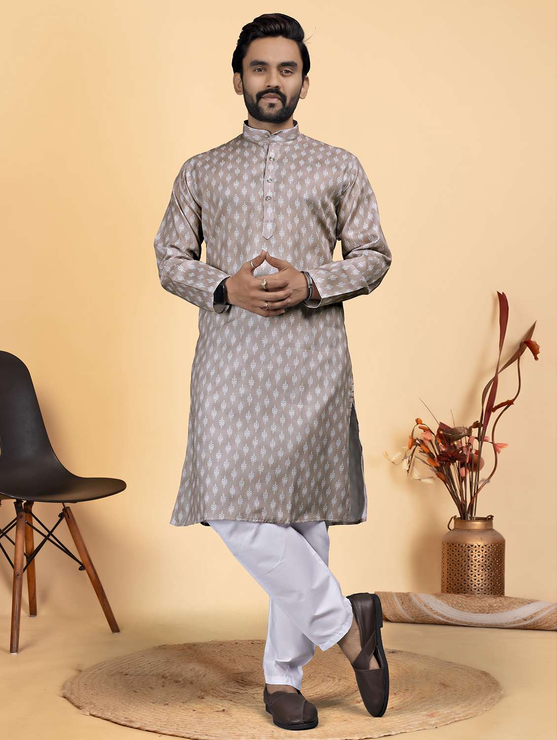 men printed mandarin neck kurta pyjama ethnic wear set - 22287633 -  Standard Image - 2