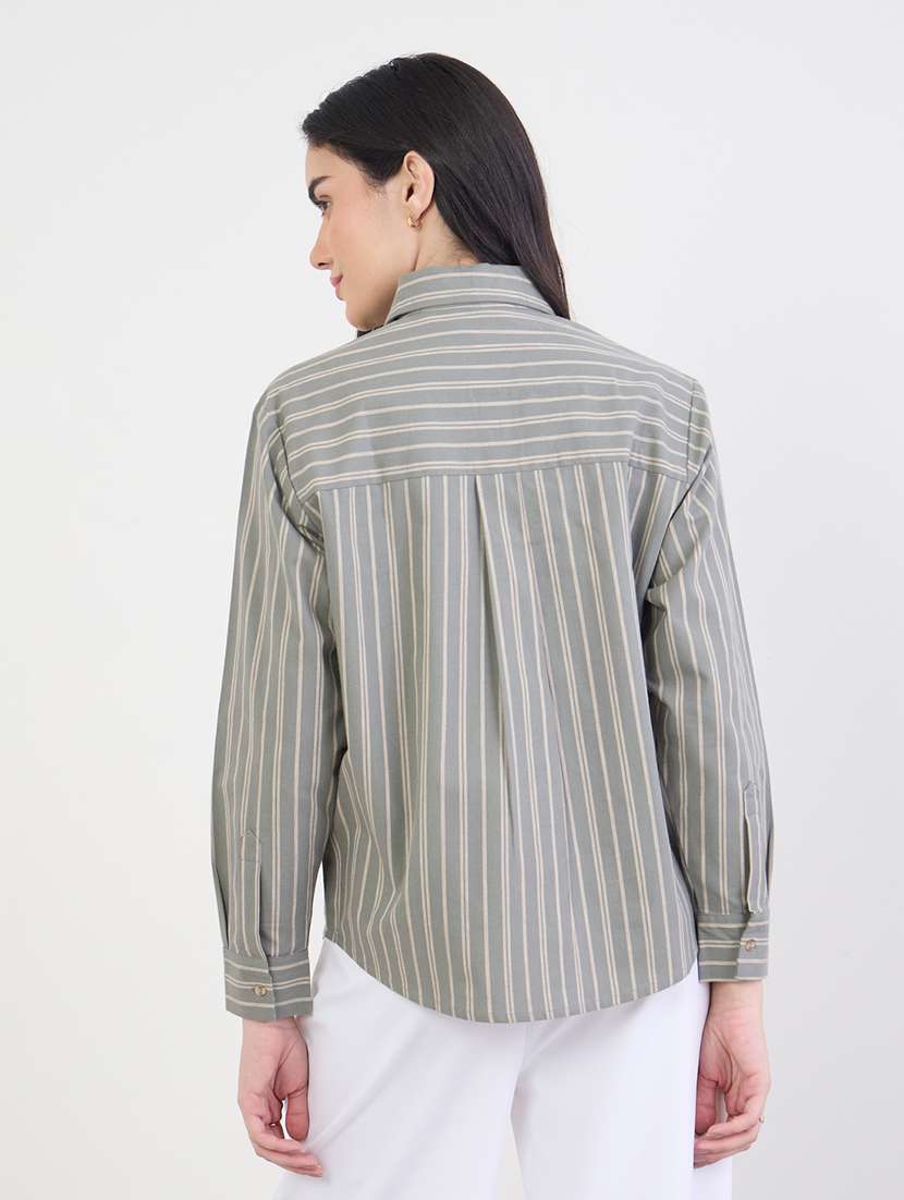 women striped collared long sleeve regular shirt - 22287791 -  Standard Image - 2