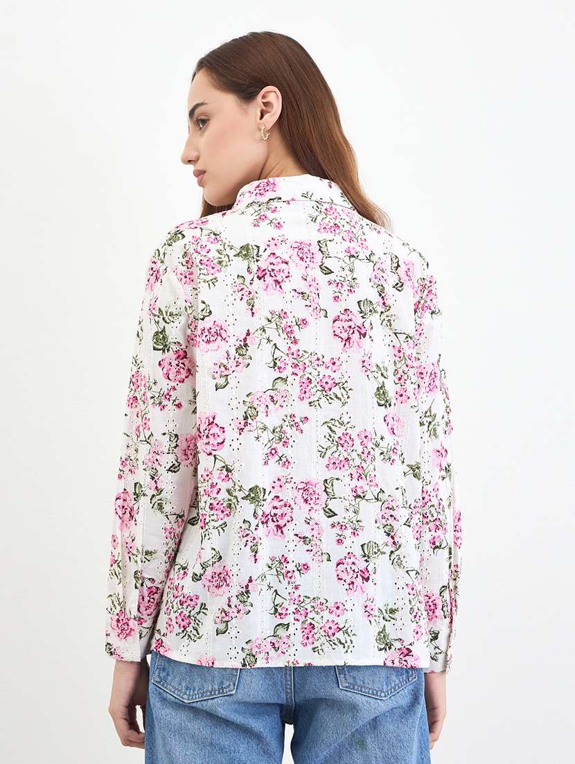 women floral print collared long sleeve shirt - 22287796 -  Standard Image - 2