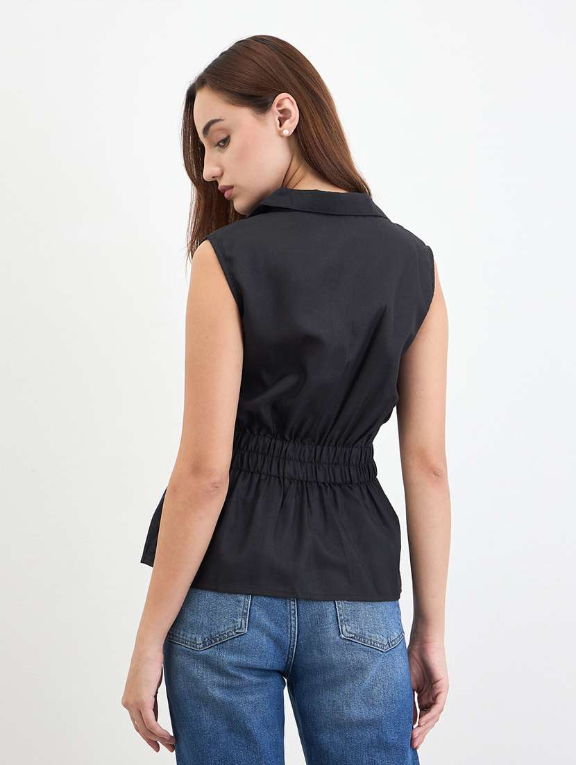 women solid lapel collar sleeveless shirt - 22287808 -  Standard Image - 2