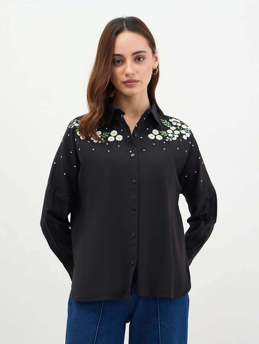 women embroidered collared long sleeve shirt - 22287813 -  Standard Image - 2