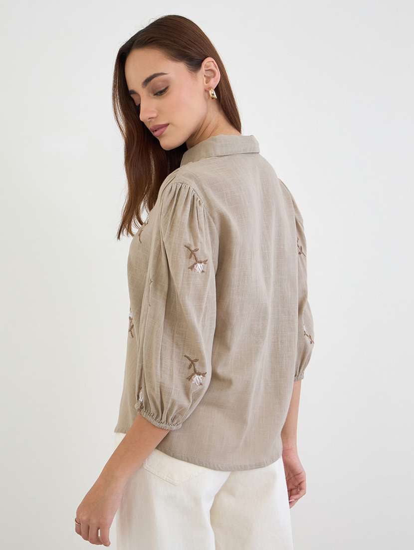 women embroidered collared puff sleeve shirt - 22287814 -  Standard Image - 2