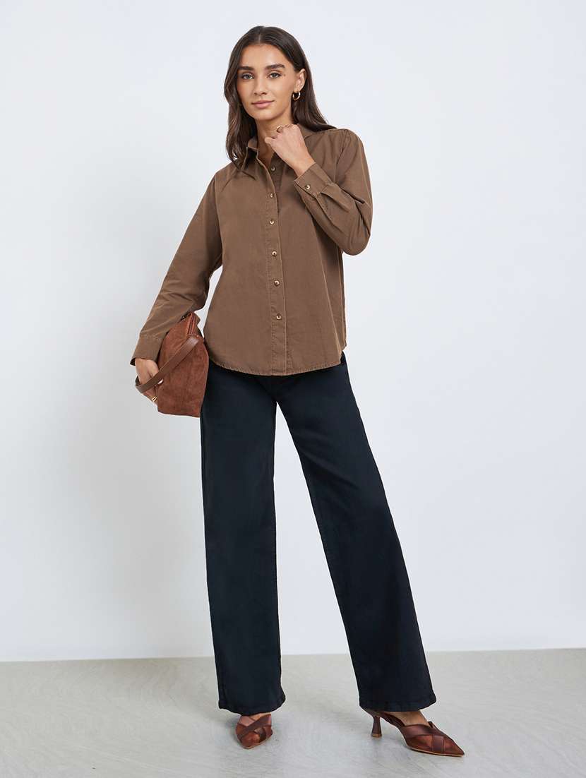 women solid collared long sleeve shirt - 22287820 -  Standard Image - 2