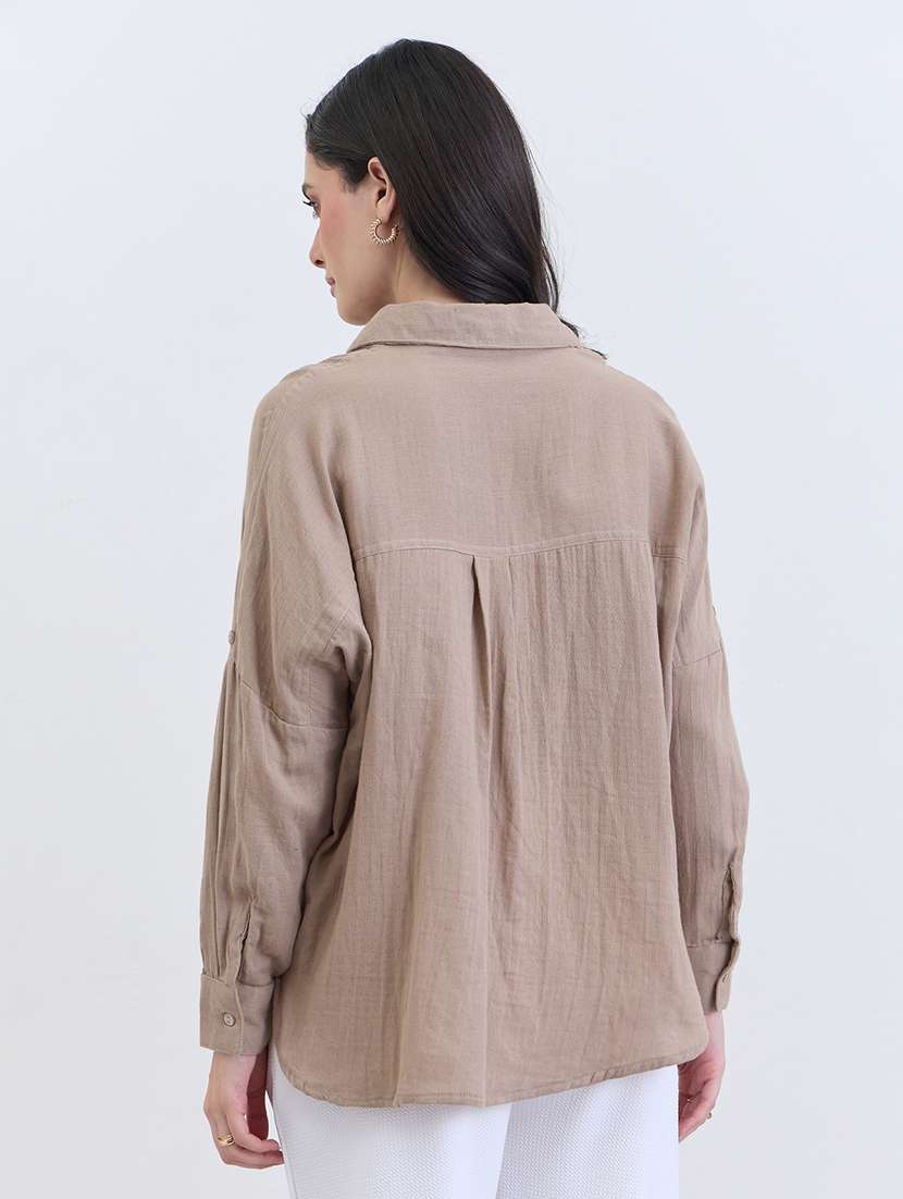 women embroidered collared oversized shirt - 22287821 -  Standard Image - 2