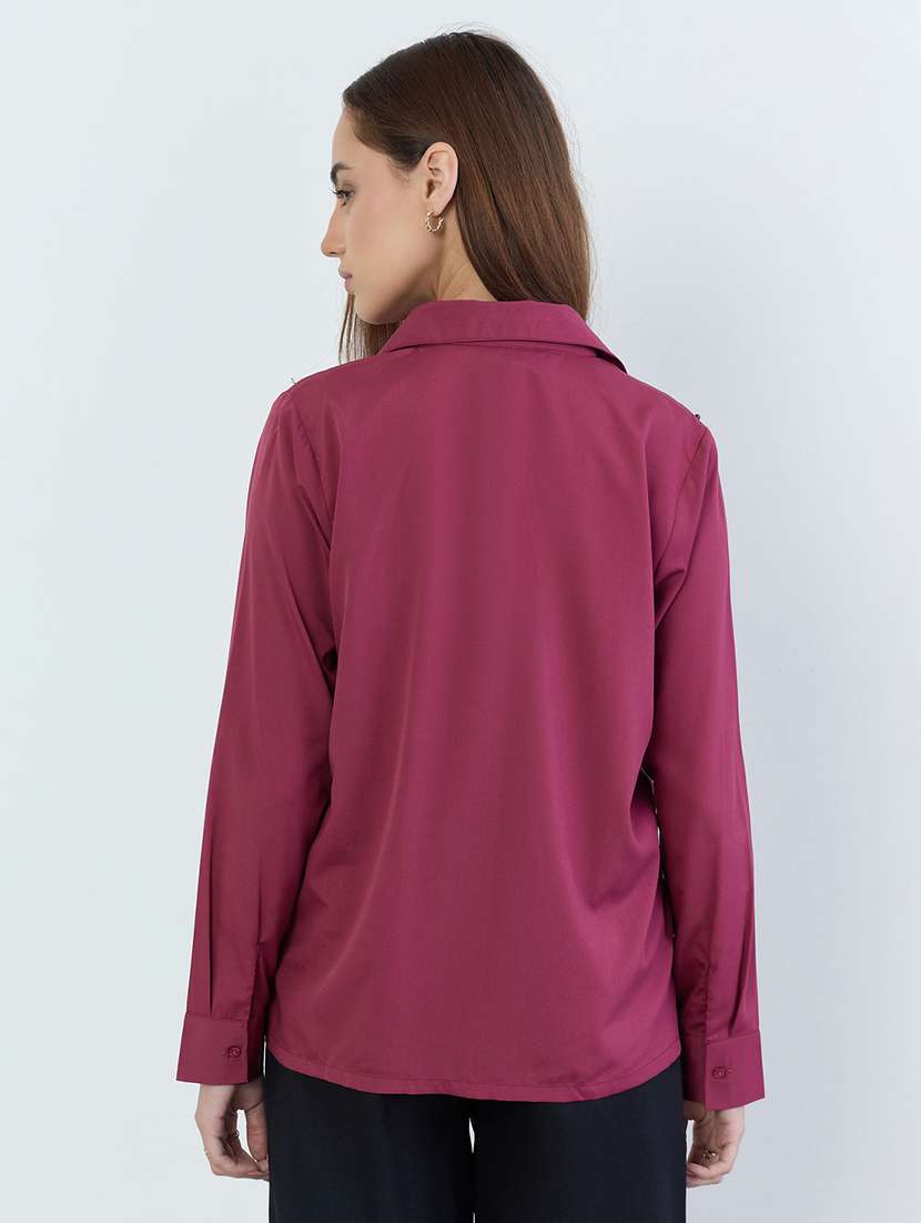 women embellished collared long sleeve shirt - 22287823 -  Standard Image - 2