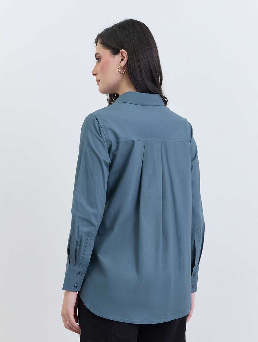 women solid collared long sleeve shirt - 22287826 -  Standard Image - 2