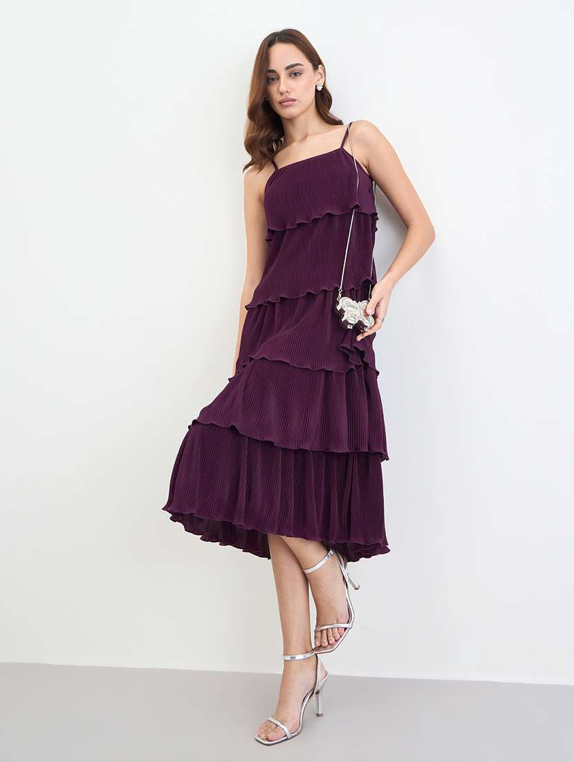 women solid shoulder strap ruffle dress - 22287828 -  Standard Image - 2