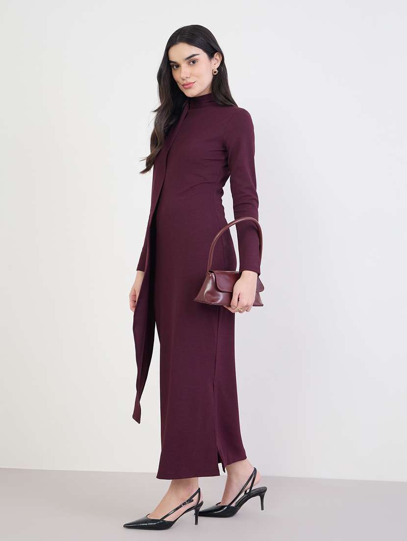 women solid high neck long sleeve bodycon dress - 22287834 -  Standard Image - 2