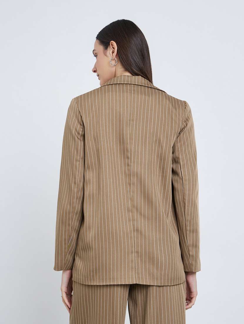 women striped long sleeve single breasted blazer - 22287856 -  Standard Image - 2