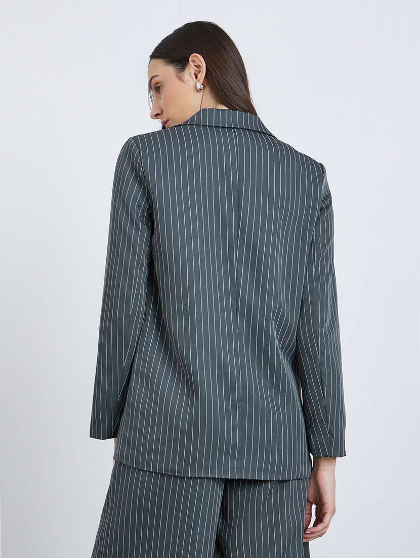 women striped long sleeve single breasted blazer - 22287860 -  Standard Image - 2