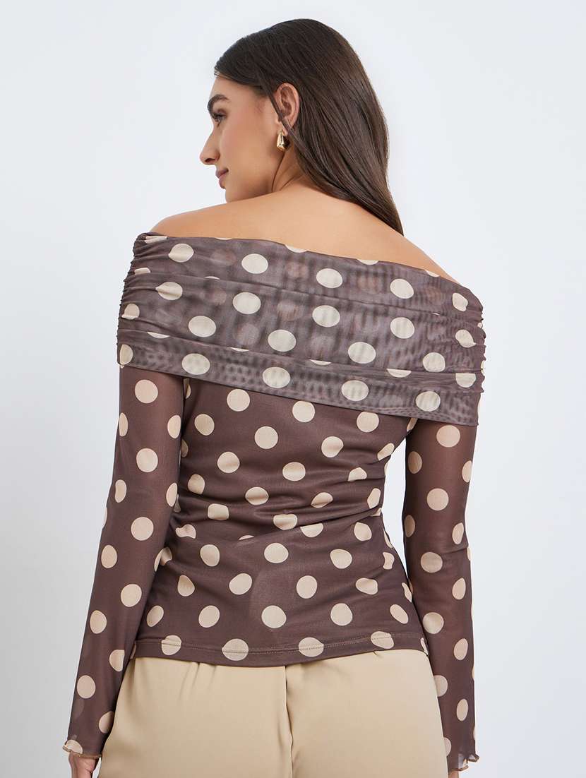 women polka doted off shoulder long sleeve  top - 22287866 -  Standard Image - 2