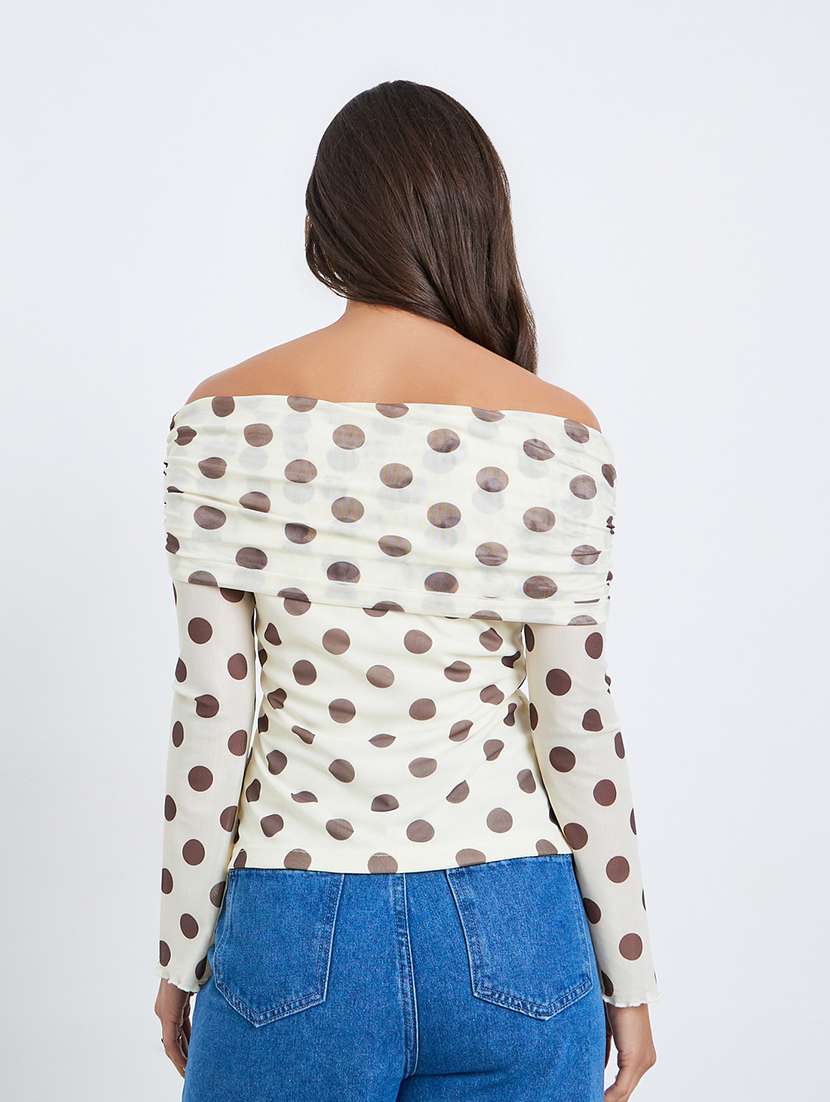 women polka doted off shoulder long sleeve top - 22287867 -  Standard Image - 2