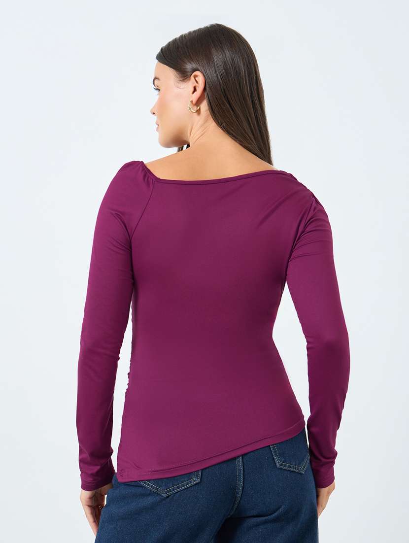 women solid asymmetric neck long sleeve top - 22287868 -  Standard Image - 2