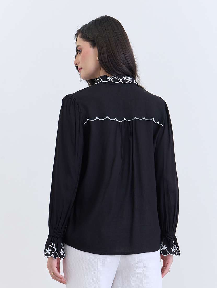 women embroidered long sleeve collared shirt top - 22287873 -  Standard Image - 2