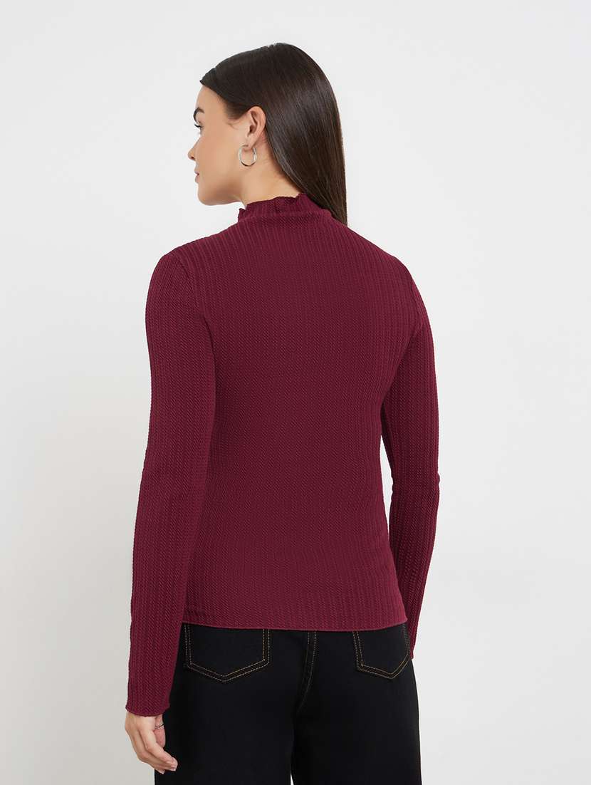 women solid high neck long sleeve top - 22287874 -  Standard Image - 2