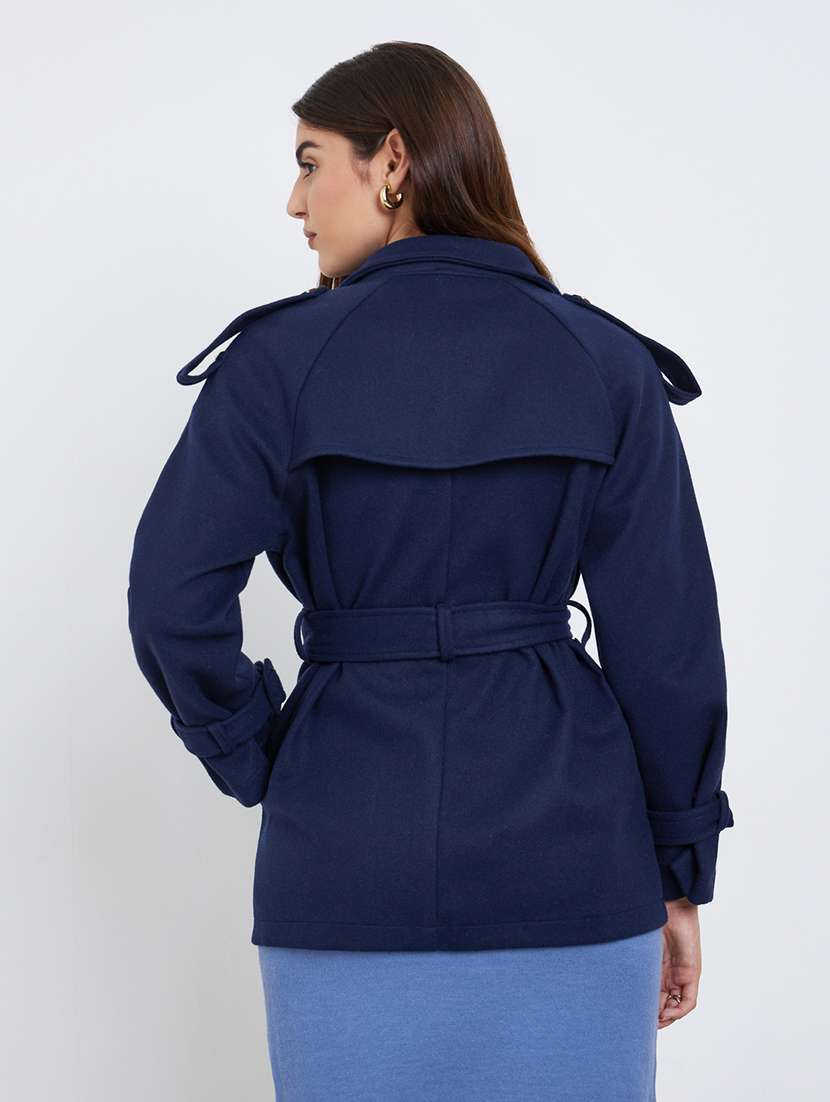 women solid lapel neck long sleeve coat - 22287883 -  Standard Image - 2