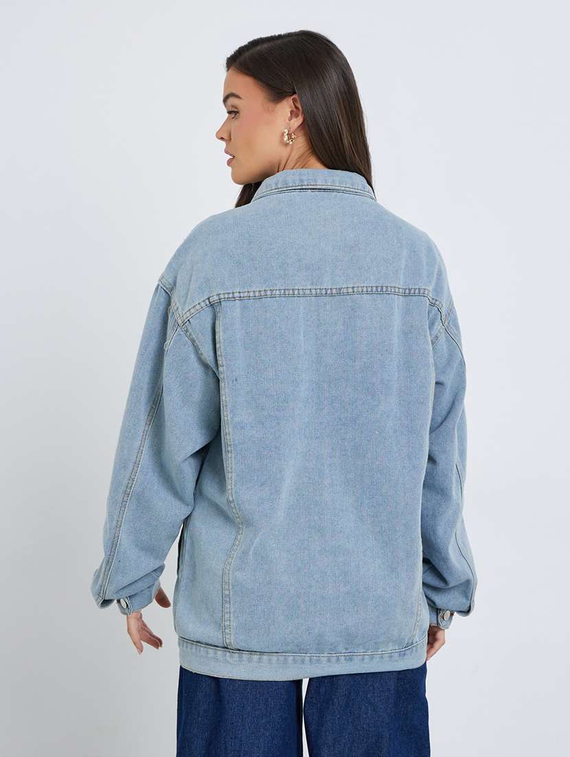 women solid long sleeve oversized denim jacket - 22287890 -  Standard Image - 2