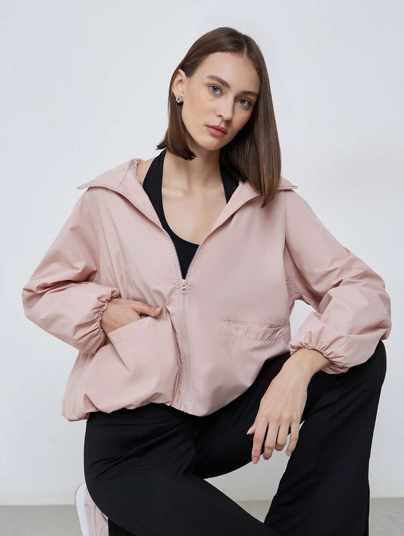 women solid long sleeve hooded oversized jacket