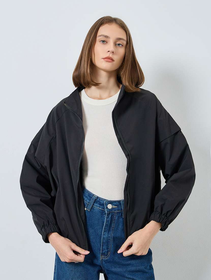 women solid long sleeve oversized jacket