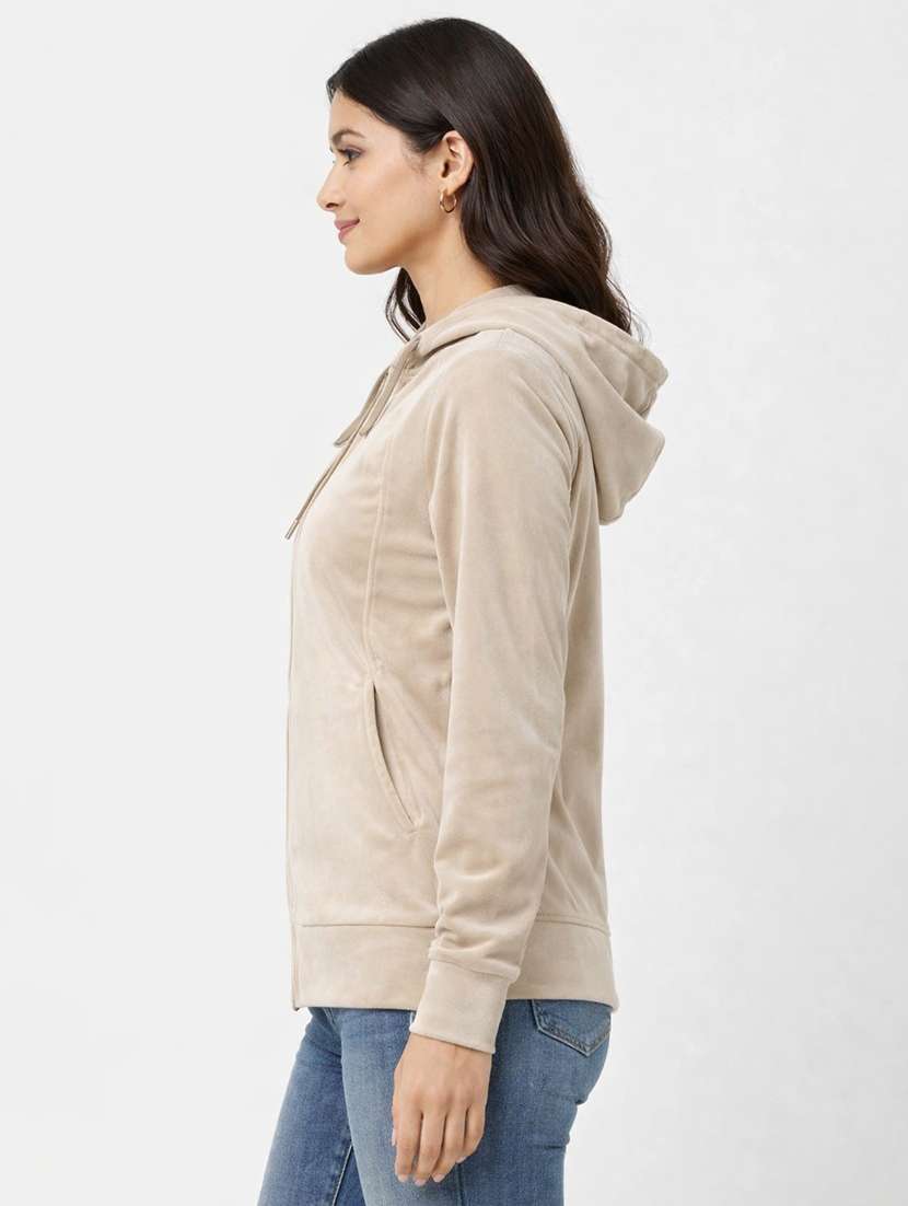 women solid long sleeve hooded sweatshirt - 22287940 -  Standard Image - 2