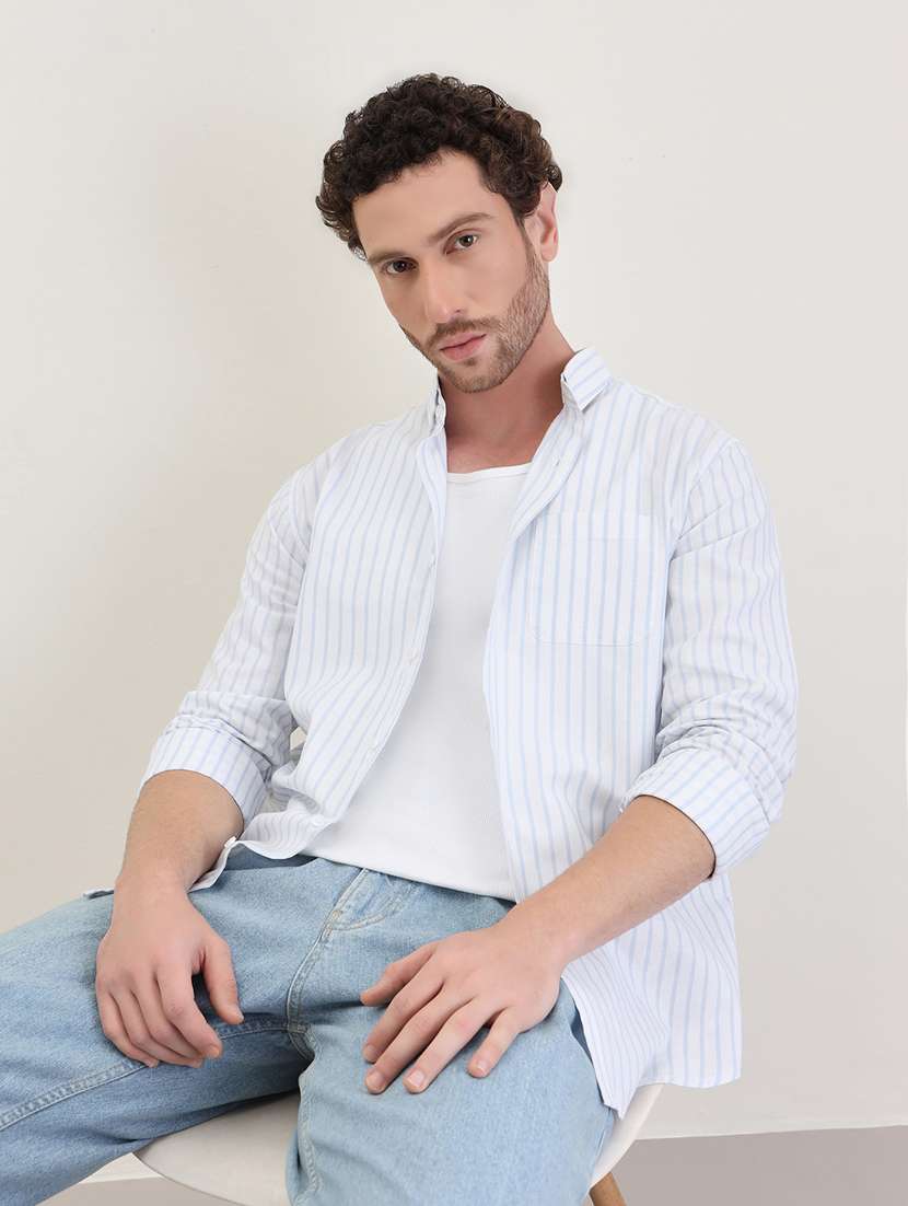 men striped long sleeve regualr fit casual shirt