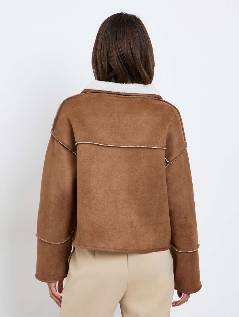 women solid collared long sleeve jacket - 22287967 -  Standard Image - 2