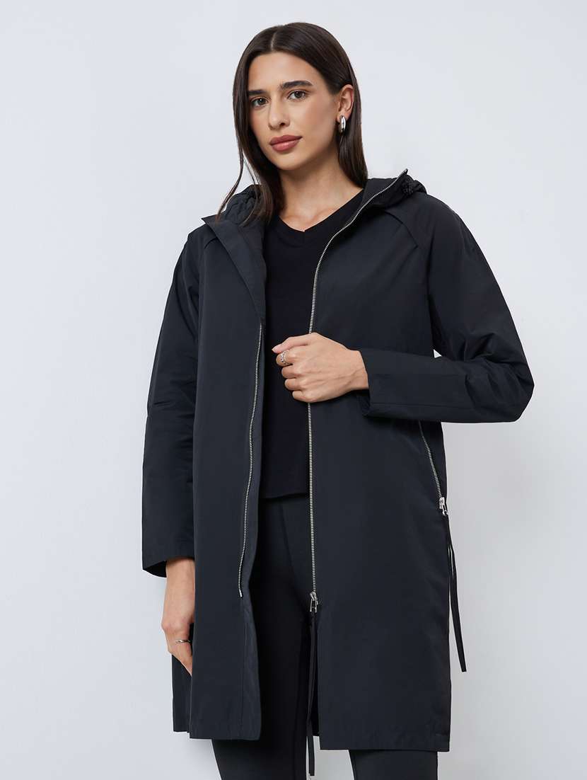 women solid long sleeve hooded jacket