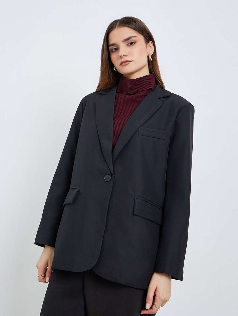 women solid long sleeve single breasted blazer