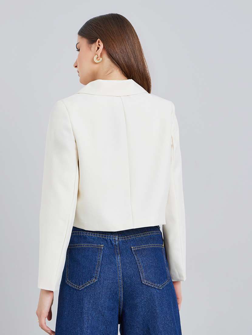 women solid lapel neck long sleeve crop blazer - 22287984 -  Standard Image - 2