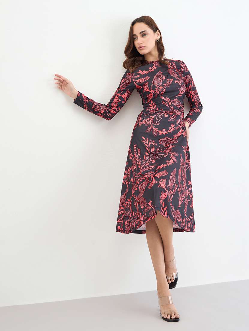 women printed long sleeve a-line dress - 22287991 -  Standard Image - 2