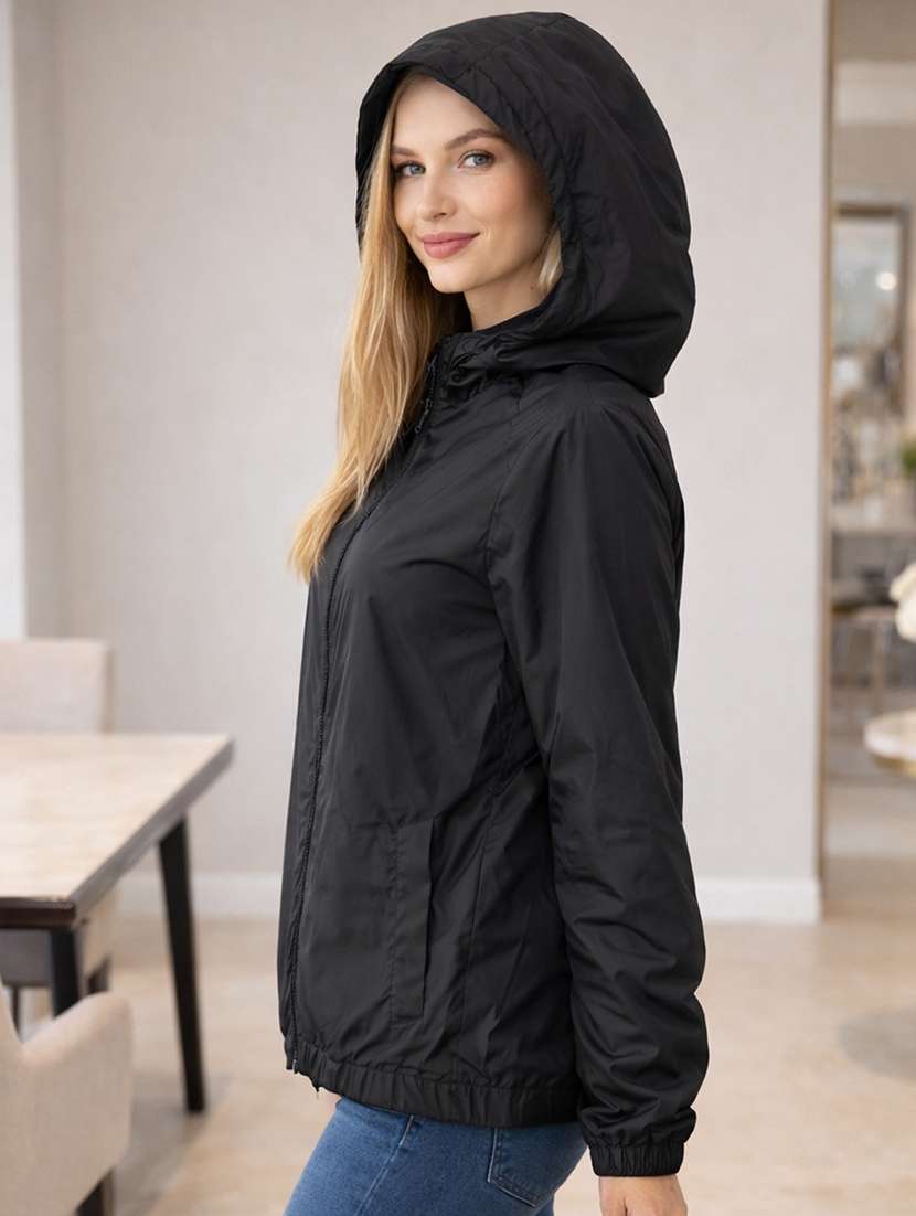 women solid long sleeve hooded windcheater jacket - 22288013 -  Standard Image - 2