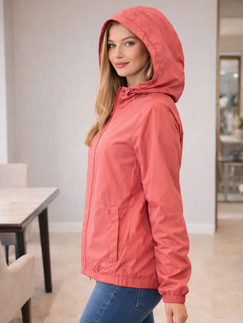 women solid long sleeve hooded windcheater jacket - 22288014 -  Standard Image - 2