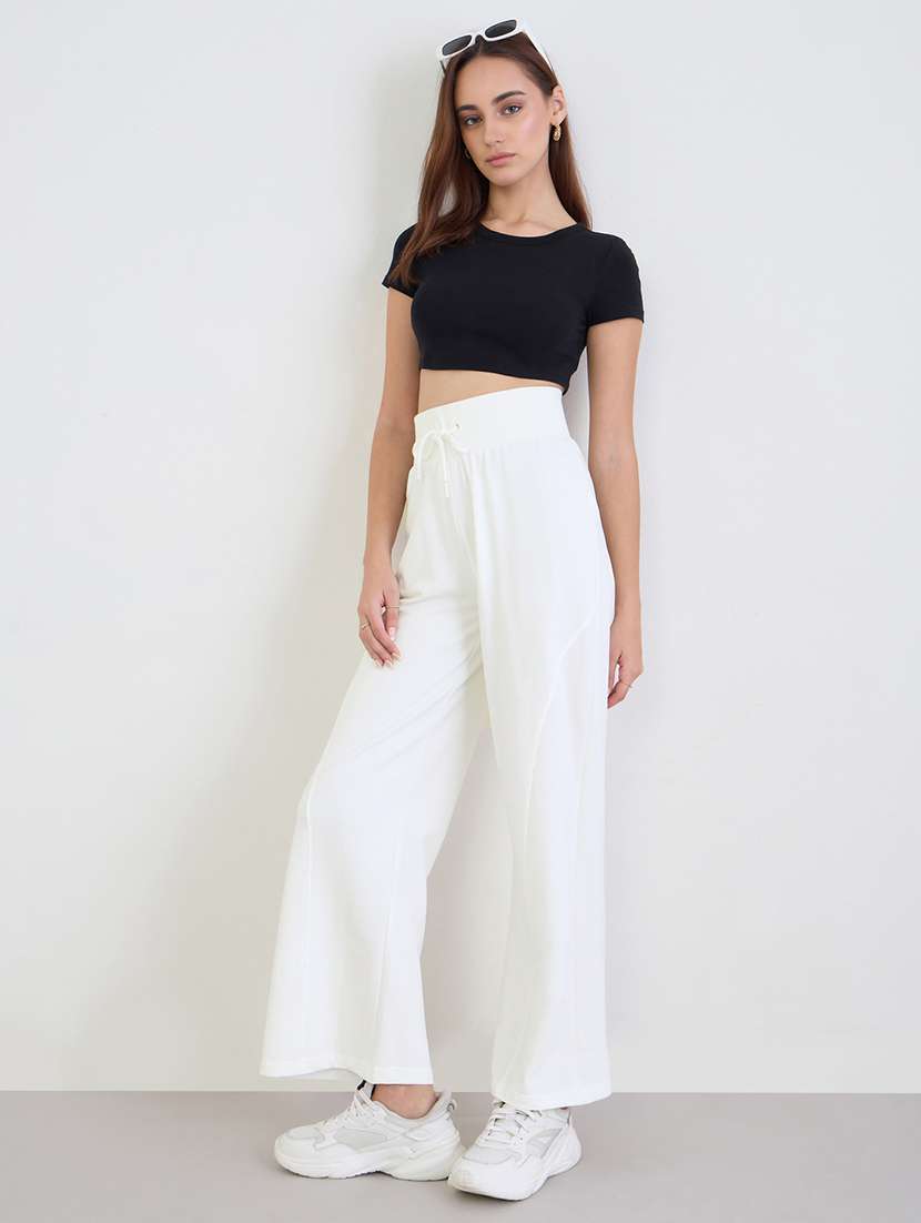 women solid high rise wide leg trouser - 22288061 -  Standard Image - 2